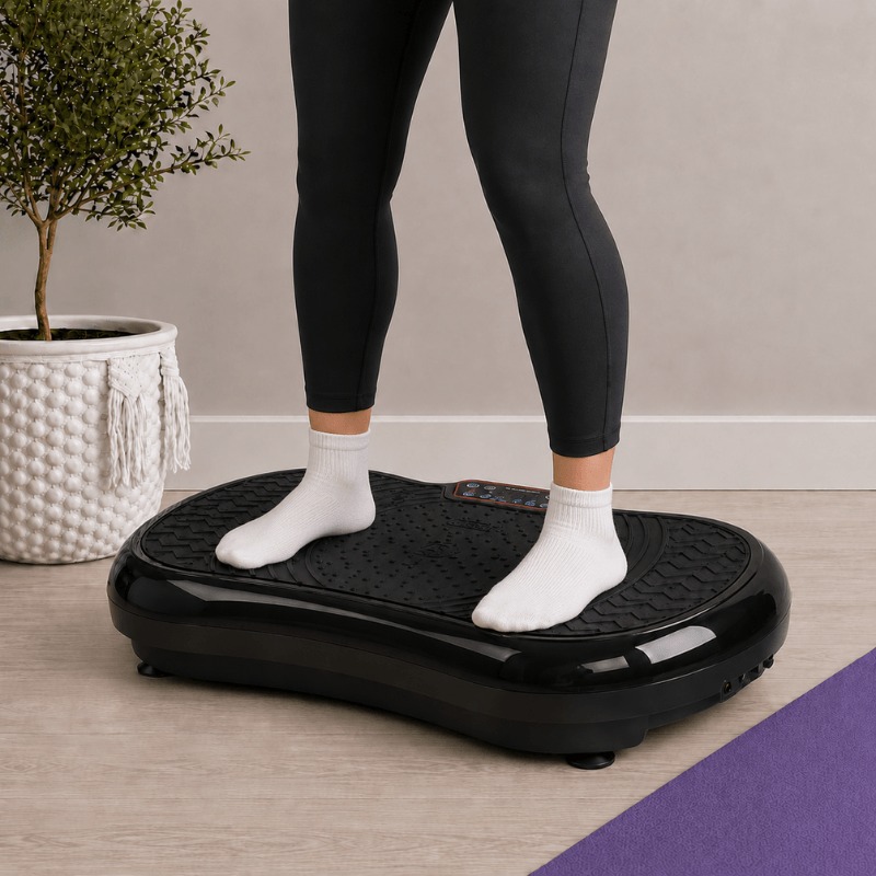 Standing on the StepTone Vibration Plate in Black