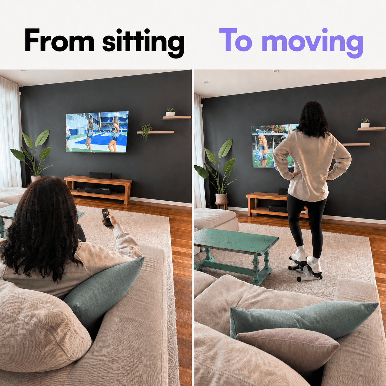 StepTone Mini Stepper lifestyle - from sitting to stepping