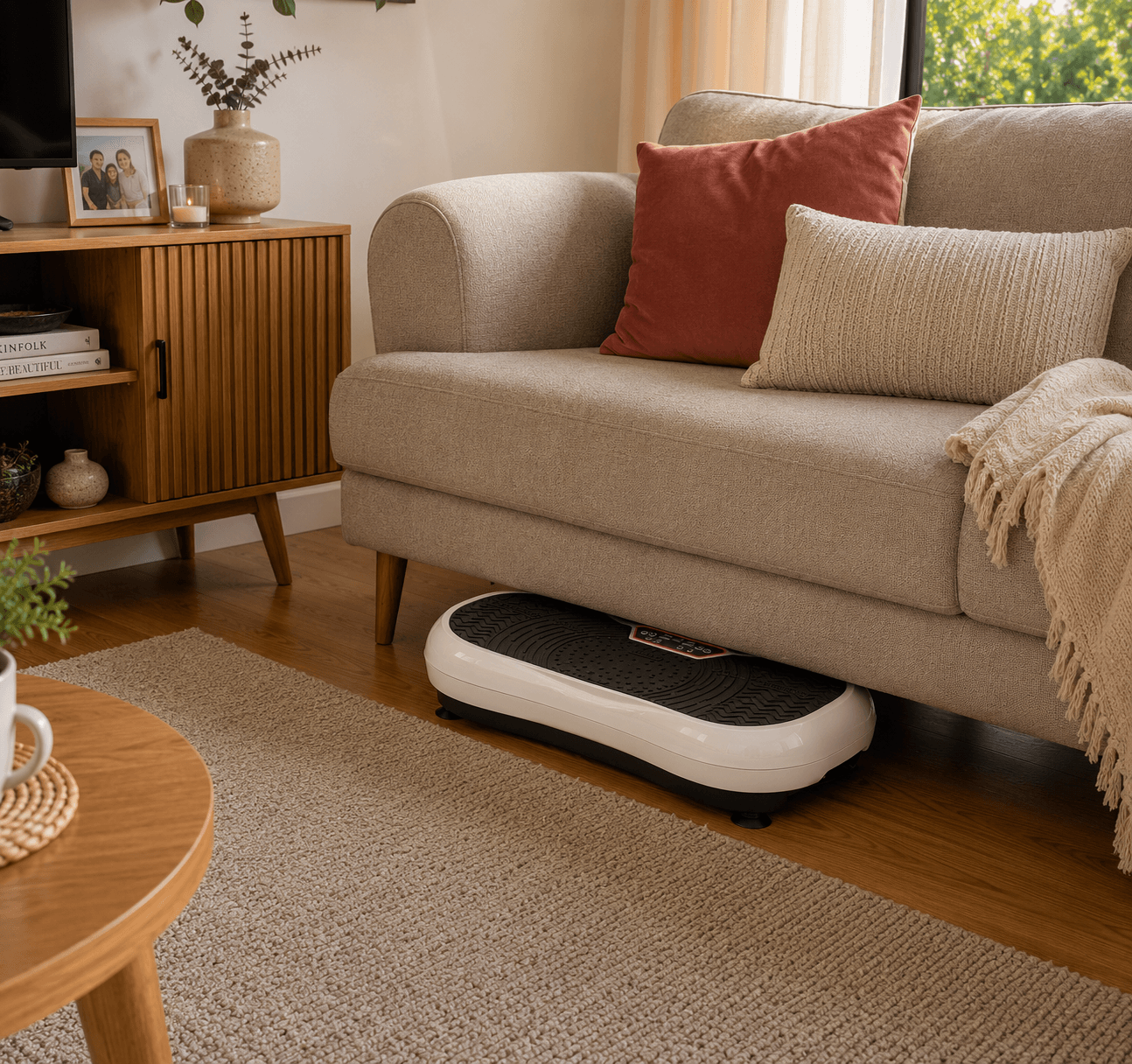 Using the StepTone Vibration Plate in White in the living room
